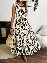 Printed Tie Waist Sleeveless Maxi Dress Cream Woman Maxi Dress