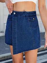 Frayed Hem Asymmetrical Denim Skort Denim Shorts