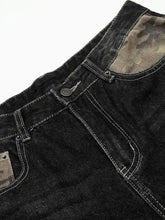 Men's Distressed Camo Panel Denim Shorts Denim Shorts