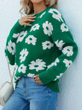 Floral Round Neck Sweater Sweater Pullovers