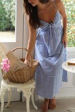 Smocked Back Striped Sleeveless Midi Dress Casual Dresses