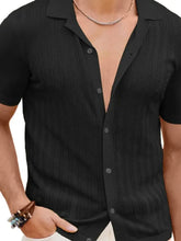 Men's Full Size Openwork Button Down Short Sleeve Shirt Plus Size Mens Tops