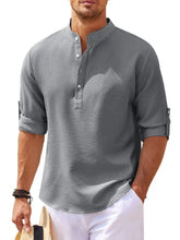 Men's Full Size Half Button Long Sleeve Shirt Plus Size Mens Tops