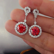 4 Carat Ruby Red Crystal Drop Earrings with Rhinestone Halo Earrings