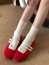 Vintage Double Strap Mary Jane Shoes Red Woman Loafers