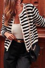 Striped Button Down Cardigan Black Woman Outerwear