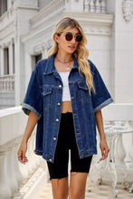 Button Down Half Sleeve Denim Jacket Woman Outerwear