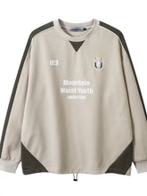 Men's Letter Color Block Round Neck Sweatshirt Apricot Mens Tops