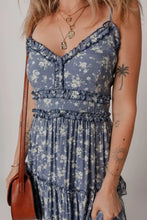 Floral Spaghetti Strap Frilled V Neck Tiered Midi Dress Woman Casual Dress