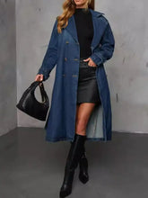 Button Up Long Sleeve Longline Denim Jacket Dark Woman Outerwear