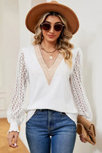 Openwork V-Neck Long Sleeve T-Shirt Woman T Shirts