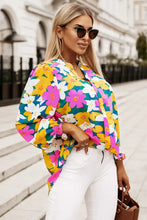 Floral Print Notched Neck Lantern Sleeve Blouse Woman Blouses