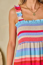 Contrast Stripe Wide Strap Smocked Tiered Dress Woman Casual Dress