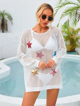 Angel Wings Sequin Star Round Neck Long Sleeve Cover Up Swimwear Cover-Ups