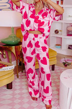 Heart Collared Neck Short Sleeve Top and Pants Lounge Set Woman Loungewear Sets
