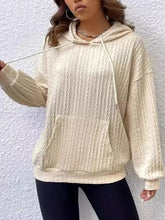 Drawstring Texture Long Sleeve Hoodie Woman Sweatshirts