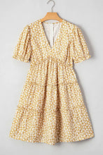 Floral Short Sleeve Surplice Frilly Tiered Mini Dress Casual Dresses