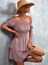 Ruffled Swiss Dot Off-Shoulder Dress Dusty Pink Casual Dresses