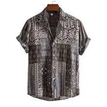 Men's Plus Size Ethnic Print Short Sleeve Button-Up Shirt Coffee Brown Mens Tops