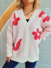 Flower Button Down V-Neck Long Sleeve Cardigan Woman Outerwear