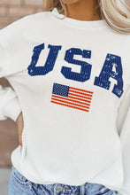 US Flag Corded Long Sleeve Sweatshirt Woman Sweatshirts