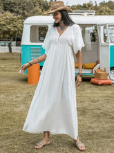 Lace Detail Eyelet V-Neck Half Sleeve Dress White Woman Maxi Dress