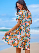 Printed V-Neck Short Sleeve Dress Casual Dresses