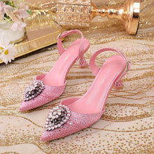 Rhinestone Point Toe Flare Heel Slingback Pumps Pink woman pumps