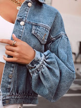 Collared Neck Dropped Shoulder Denim Top Woman Tops