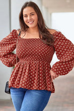 Plus Size Square Neck Balloon Sleeve Peplum Blouse Woman Blouses