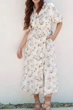 Printed Button Front Puff Sleeve Dress White Woman Casual Dress