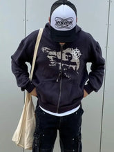 Men's Graphic Zip Up Long Sleeve Hoodie Black Mens Tops