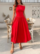Single Shoulder Midi Dress with Pockets Woman Dress