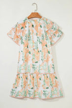 Floral Tie Neck Layered Short Sleeve Dress Woman Casual Dress