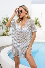 Angel Wings Openwork V-Neck Short Sleeve Cover Up Swimwear Cover-Ups