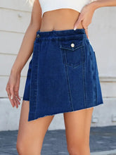 Frayed Hem Asymmetrical Denim Skort Denim Shorts