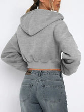 Zip Up Long Sleeve Hooded Cropped Jacket Woman Outerwear