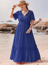 Plus Size Lace Detail Tie Neck Short Sleeve Maxi Dress Maxi Dresses