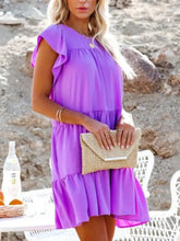 Ruffled Round Neck Cap Sleeve Mini Dress Casual Dresses