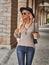 Half-Zip V-Neck Long Sleeve Top Woman Blouses