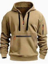 Men's Full Size Half Zip Long Sleeve Hoodie Plus Size Khaki Mens Tops