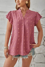 Swiss dot notched cap sleeve T-shirt in dusty rose with V-neckline
