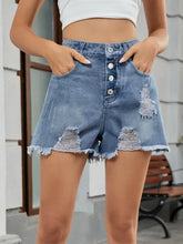Distressed Raw Hem Denim Shorts Denim Shorts