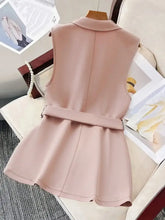 Tie Waist Lapel Collar Sleeveless Blazer Woman Outerwear
