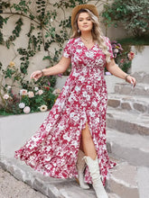 Plus Size Slit Printed V-Neck Maxi Dress Woman Maxi Dress