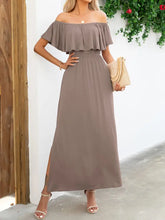 Off-Shoulder Slit Maxi Dress Camel Woman Maxi Dress