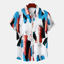 Men's Plus Size Abstract Print Short Sleeve Button-Down Casual Shirt White Mens Tops