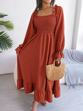 Smocked Square Neck Flounce Sleeve Dress Woman Maxi Dress