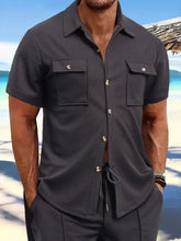 Men's Full Size Button Down Short Sleeve Shirt Plus Size Black Mens Tops