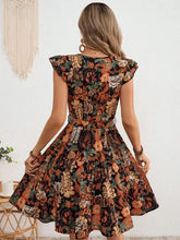 Ruffled Printed Surplice Cap Sleeve Dress Woman Casual Dress